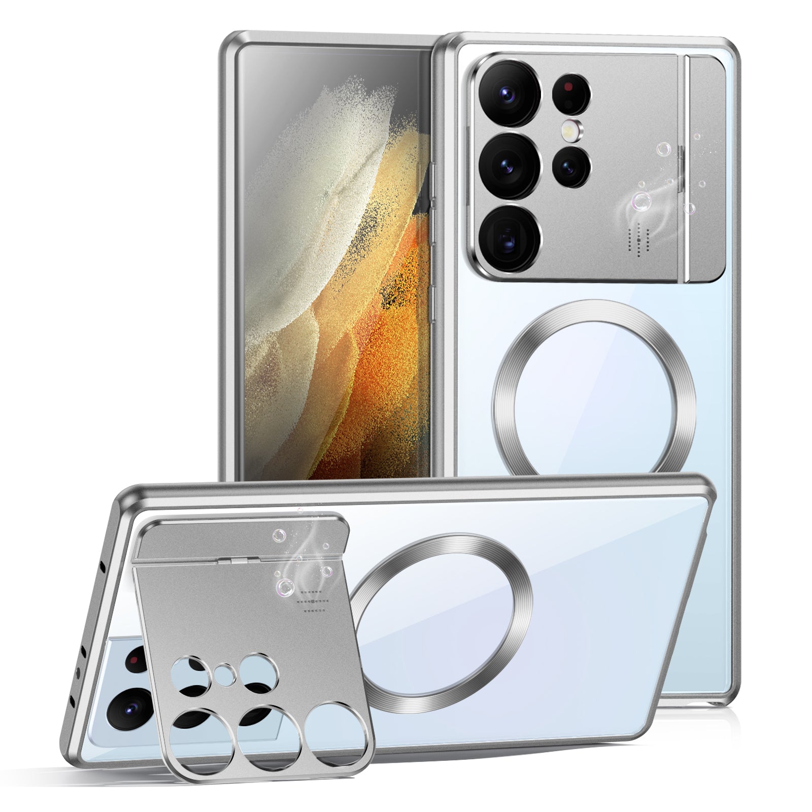 Compatible with MagSafe Alloy Acrylic Phone Cover for Samsung Galaxy S21 Ultra 5G Slim Case with Lens Guard Kickstand Compatible with MagSafe Alloy Acrylic Phone Cover for Samsung Galaxy S21 Ultra 5G Slim Case with Lens Guard Kickstand